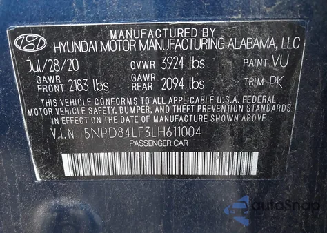 2020 Hyundai Elantra Limited from USA, damaged, VIN 5NPD84LF3LH611004